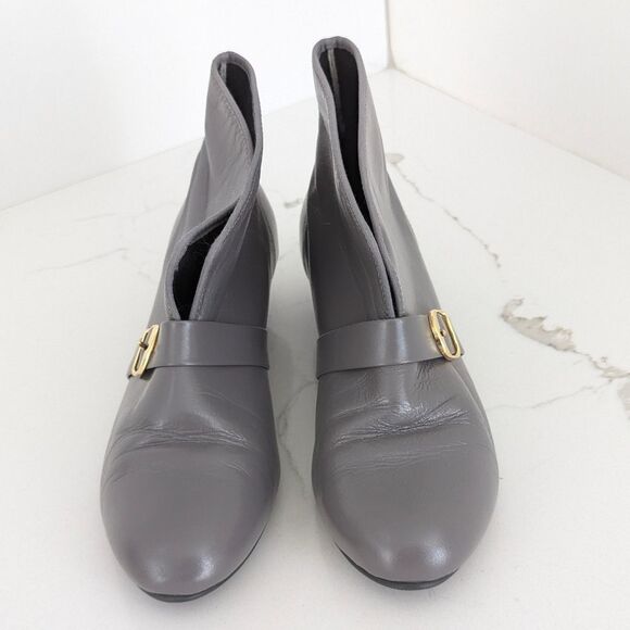 Tic-Tac-Toes gray BobbiBoot Leather gold buckle strap Pull-On Booties  Size 8W - Picture 7 of 8